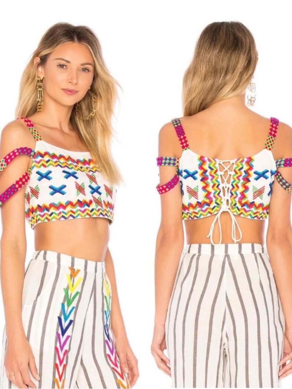 All Things Mochi Belia Embroidered Linen Blend Crop Top Size L